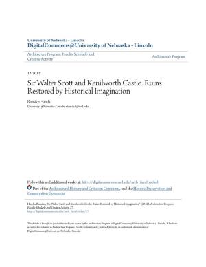 Sir Walter Scott and Kenilworth Castle: Ruins Restored by Historical Imagination Rumiko Handa