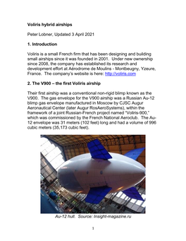 Voliris Hybrid Airships Peter Lobner, Updated 3 April 2021 1