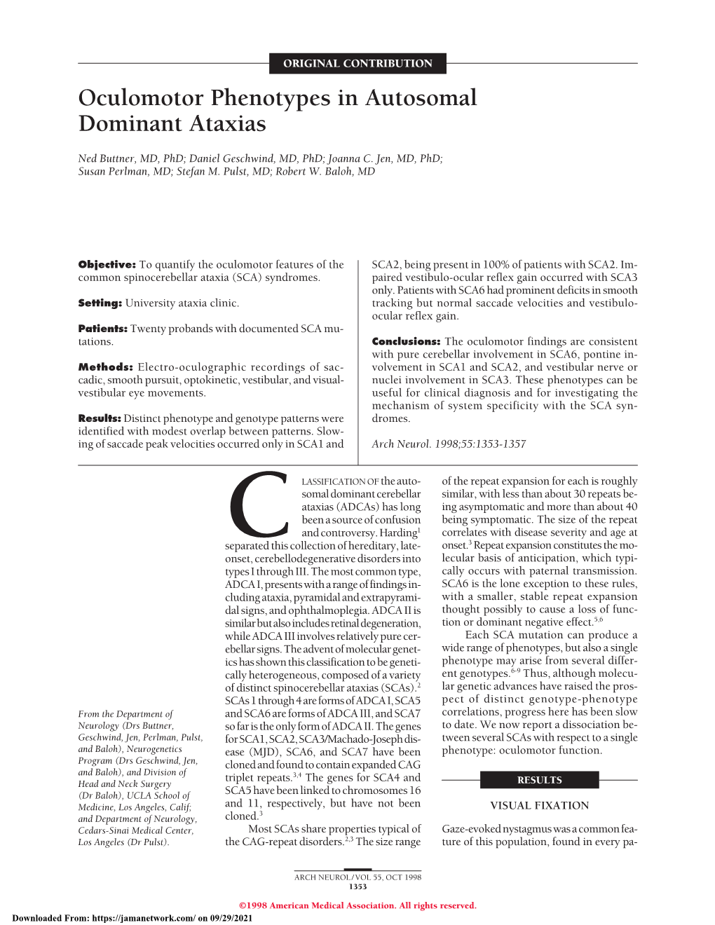 Oculomotor Phenotypes in Autosomal Dominant Ataxias