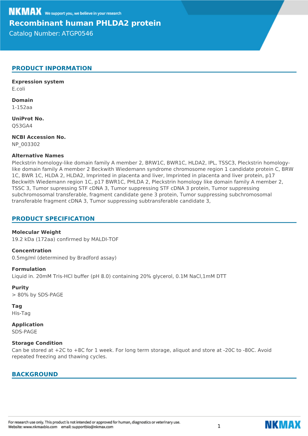 Recombinant Human PHLDA2 Protein Catalog Number: ATGP0546