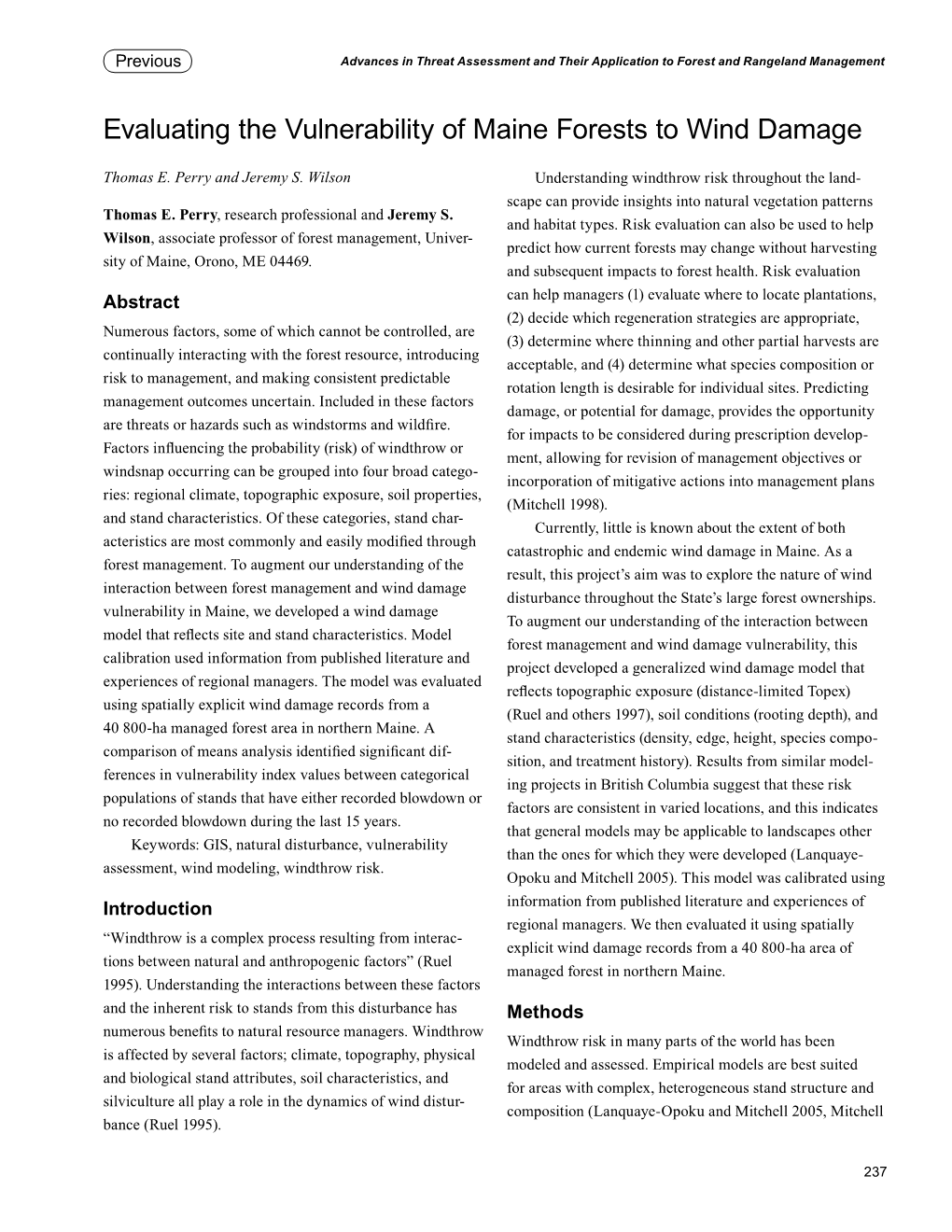 Evaluating the Vulnerability of Maine Forests to Wind Damage