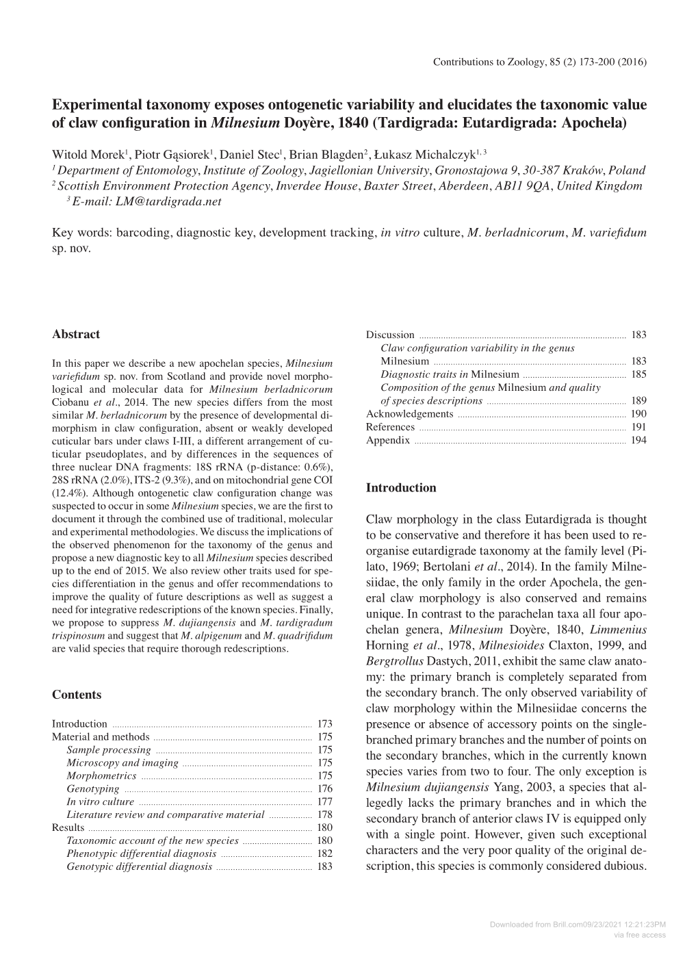 Downloaded from Brill.Com09/23/2021 12:21:23PM Via Free Access 174 Morek Et Al