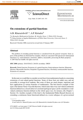 On Extensions of Partial Functions A.B