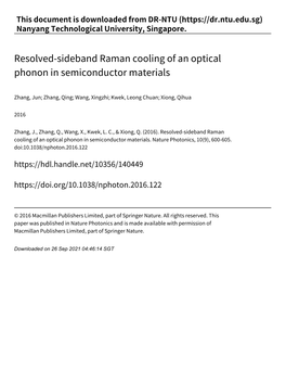 Resolved‑Sideband Raman Cooling of an Optical Phonon in Semiconductor Materials