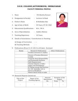 D.N.R. College (Autonomous):: Bhimavaram Faculty Personal Profile