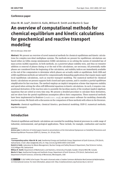 An Overview of Computational Methods for Chemical Equilibrium and Kinetic Calculations for Geochemical and Reactive Transport Modeling
