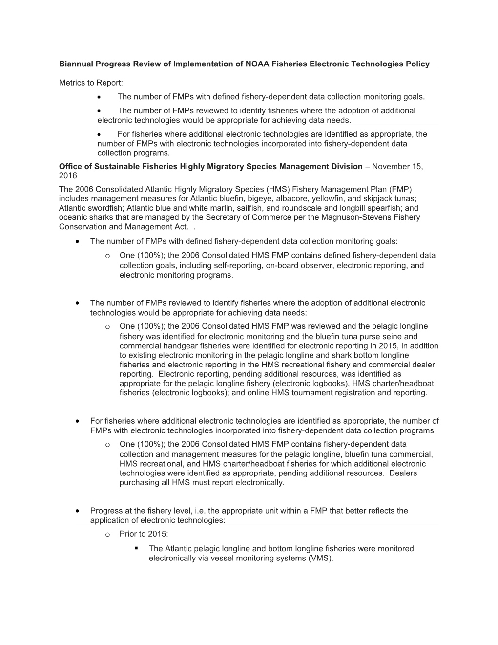 Biannual Progress Review of Implementation of NOAA Fisheries Electronic Technologies Policy