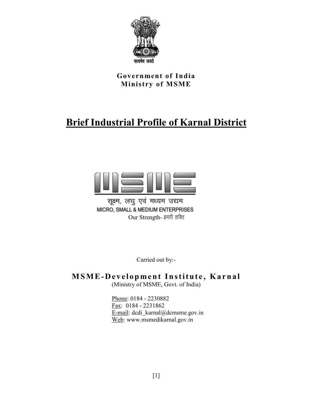 Brief Industrial Profile of Karnal District