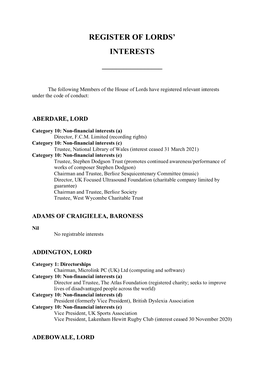 Register of Lords' Interests