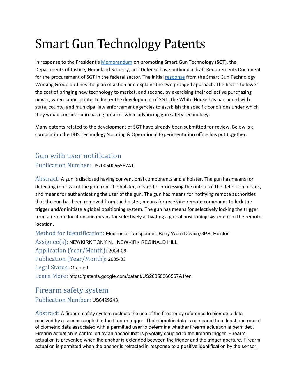 Smart Gun Technology Patents