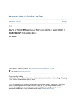 Bruno Or Richard Hauptmann: Representations of Aconviction in the Lindbergh Kidnapping Case