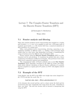 Lecture 7: the Complex Fourier Transform and the Discrete Fourier Transform (DFT)