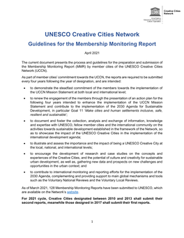 UNESCO Creative Cities Network Guidelines for the Membership Monitoring Report