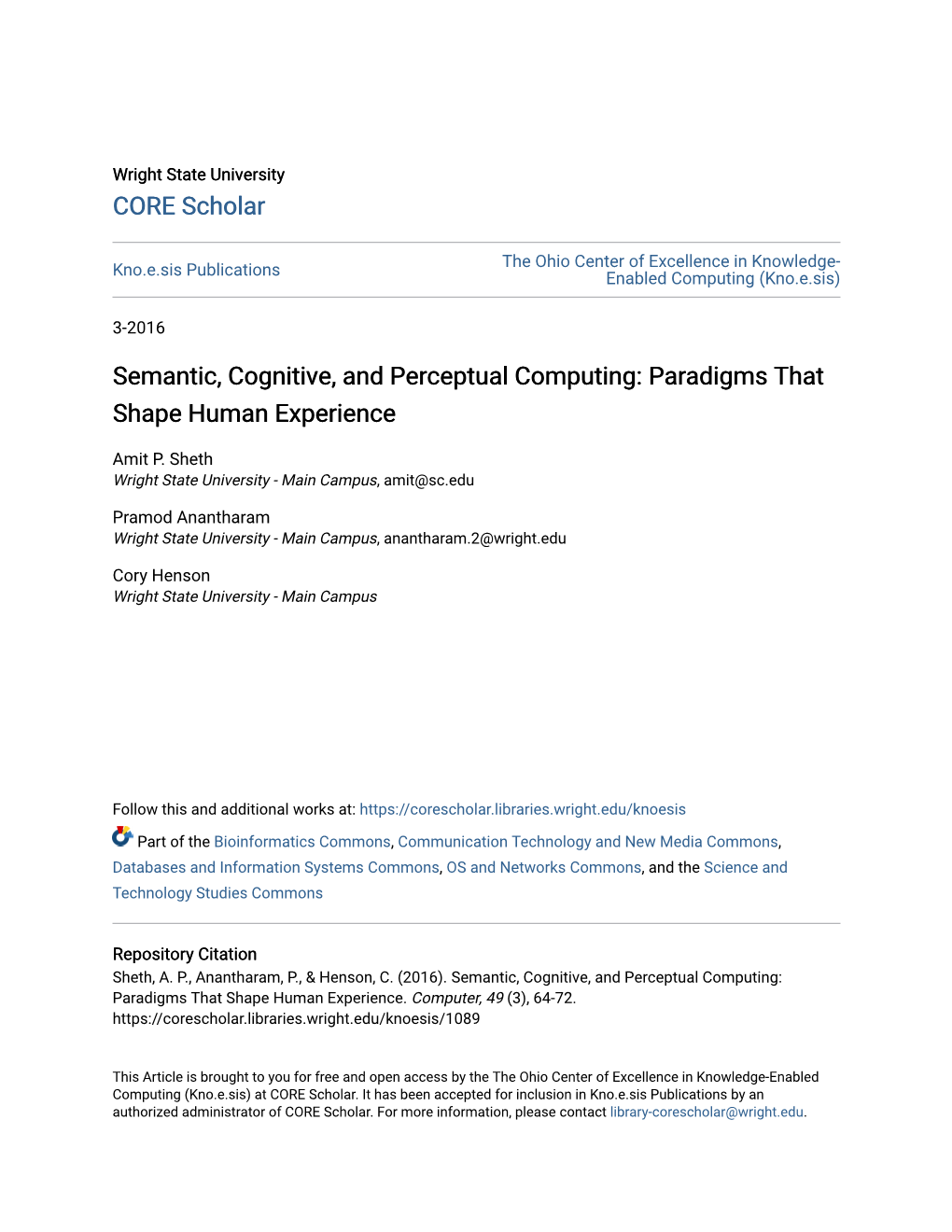 Semantic, Cognitive, and Perceptual Computing: Paradigms That Shape Human Experience