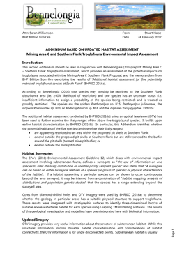 ADDENDUM BASED on UPDATED HABITAT ASSESSMENT Mining Area C and Southern Flank Troglofauna Environmental Impact Assessment