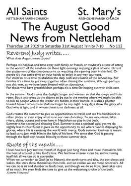 The August Good News from Nettleham Thursday 1St 2019 to Saturday 31St August Trinity 7-10 No 112