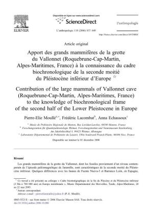 Apport Des Grands Mammifères De La Grotte Du Vallonnet