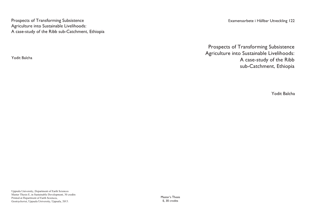 A Case-Study of the Ribb Sub-Catchment, Ethiopia Yodit Balcha