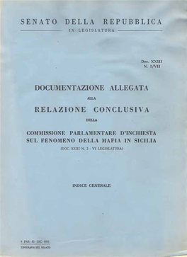 Senato Della Repubblica Documentazione Allegata Relazi One Conclusiva