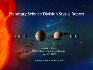 Planetary Science Division Status Report, July 27, 2015