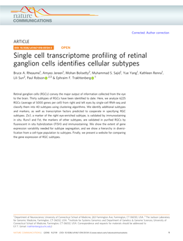 Single Cell Transcriptome Profiling of Retinal Ganglion Cells Identifies