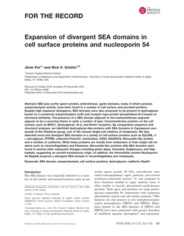 Expansion of Divergent SEA Domains in Cell Surface Proteins and Nucleoporin 54