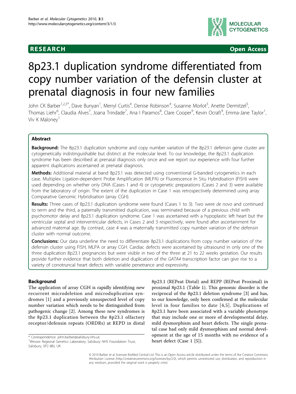 8P23.1 Duplication Syndrome Differentiated from Copy Number