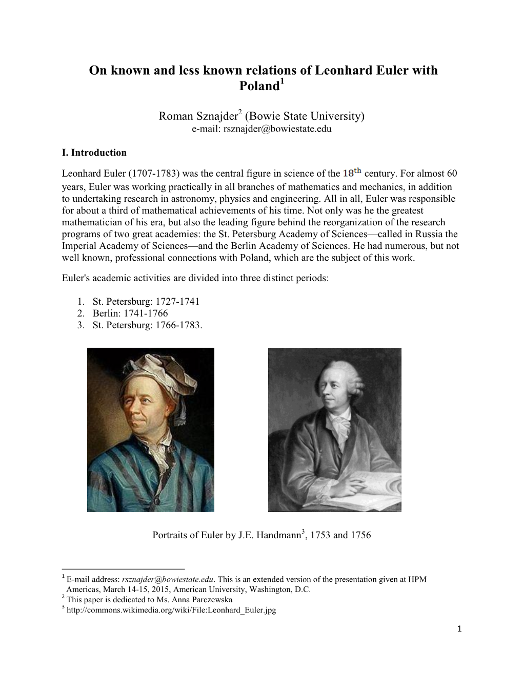 On Known and Less Known Relations of Leonhard Euler with Poland1