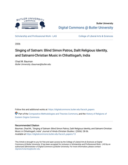 Singing of Satnam: Blind Simon Patros, Dalit Religious Identity, and Satnami-Christian Music in Chhattisgarh, India