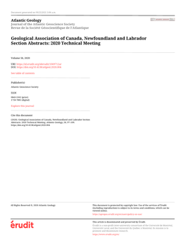 Geological Association of Canada, Newfoundland and Labrador Section Abstracts: 2020 Technical Meeting