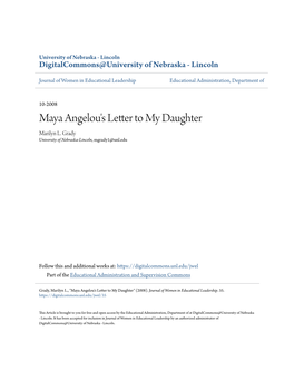 Maya Angelou's Letter to My Daughter Marilyn L