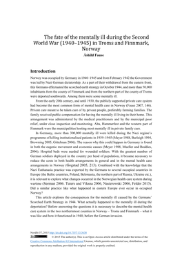 The Fate of the Mentally Ill During the Second World War (1940–1945) in Troms and Finnmark, Norway Åshild Fause