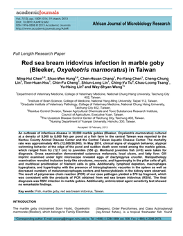 Red Sea Bream Iridovirus Infection in Marble Goby (Bleeker, Oxyeleotris Marmoratus) in Taiwan