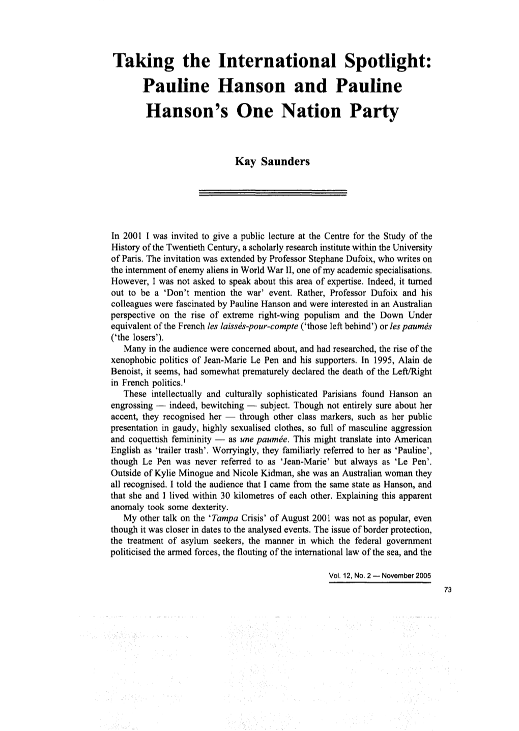 Pauline Hanson and Pauline Hanson's One Nation Party
