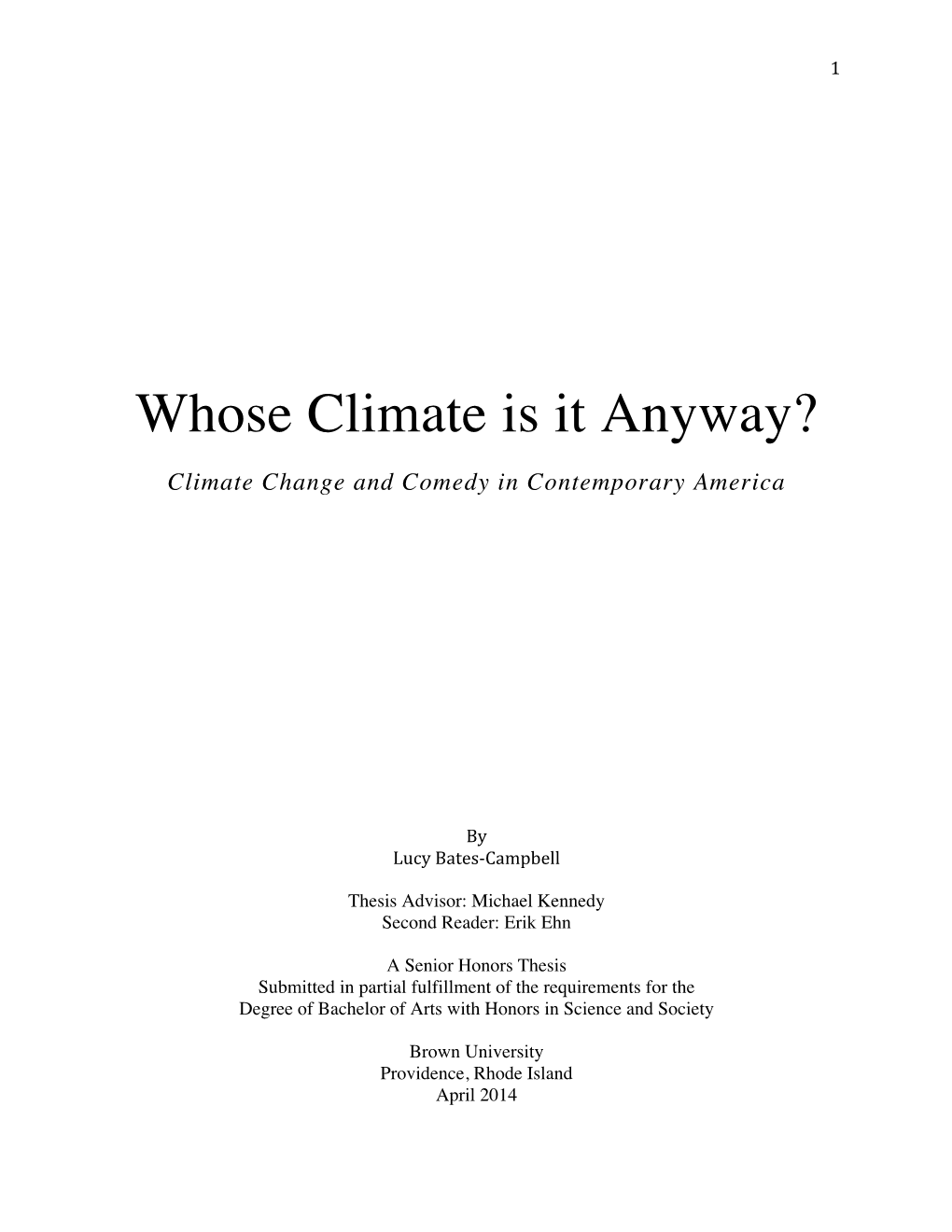 Whose Climate Is It Anyway?