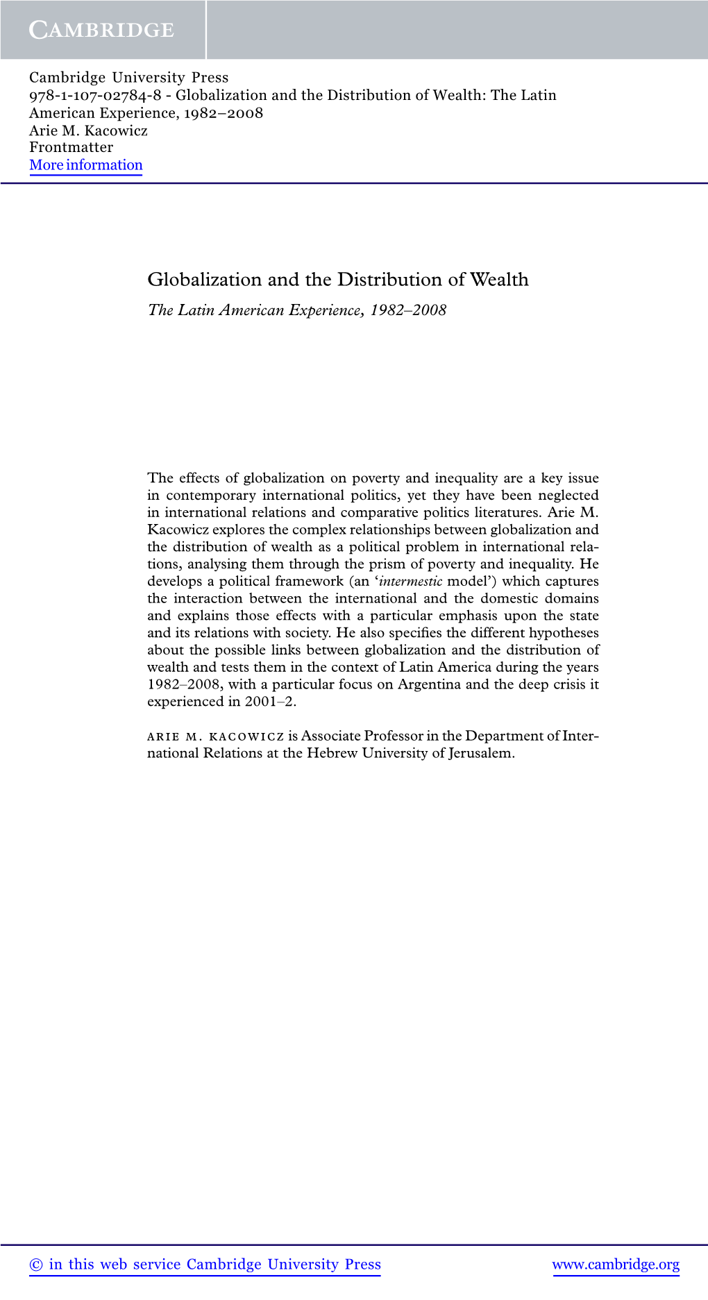 Globalization and the Distribution of Wealth: the Latin American Experience, 1982–2008 Arie M