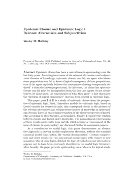 Epistemic Closure and Epistemic Logic I: Relevant Alternatives and Subjunctivism