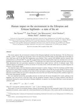 Human Impact on the Environment in the Ethiopian and Eritrean Highlands—A State of the Art