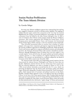 Iranian Nuclear Proliferation: the Trans-Atlantic Division by Gawdat Bahgat