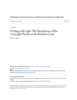 The Metaphysics of the Copyright Process in the Betamax Cases, 7 Hastings Comm