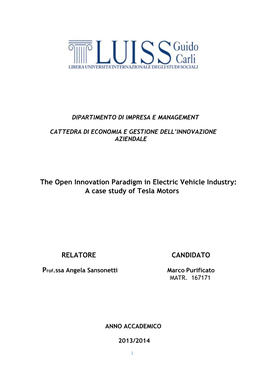 The Open Innovation Paradigm in Electric Vehicle Industry: a Case Study of Tesla Motors