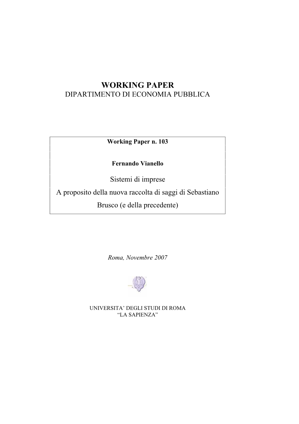 Working Paper N. 103 Fernando Vianello