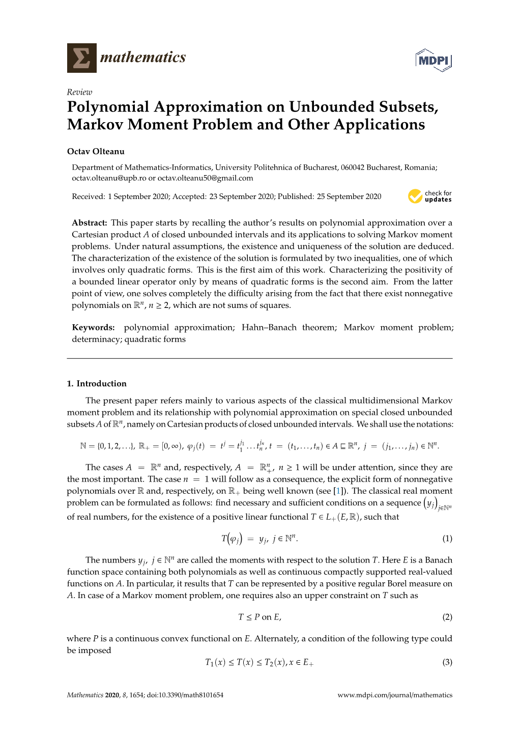 Polynomial Approximation on Unbounded Subsets, Markov Moment Problem and Other Applications