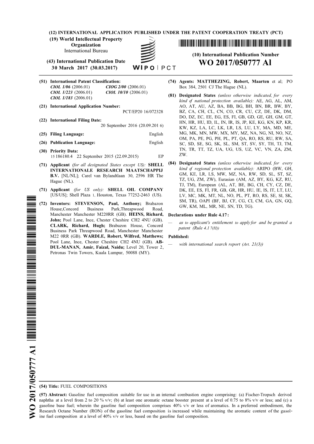 WO 2017/050777 Al 30 March 2017 (30.03.2017) P O P C T