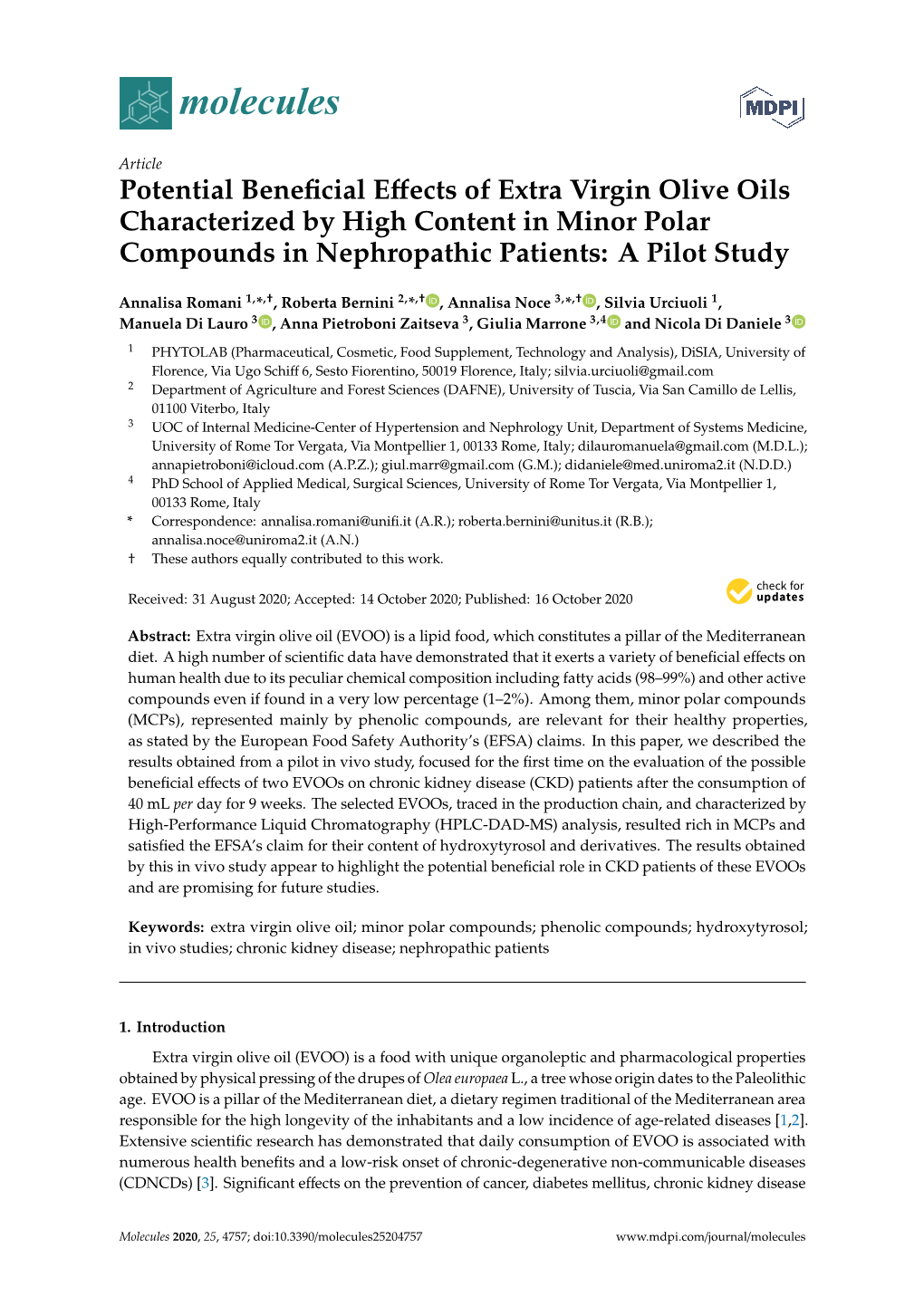 Potential Beneficial Effects of Extra Virgin Olive Oils Characterized By