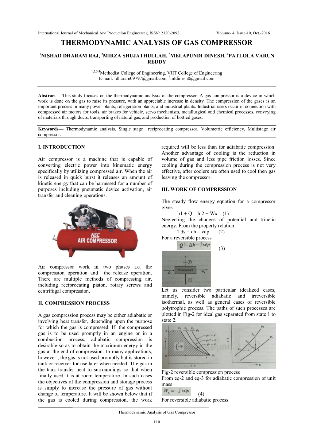 Thermodynamic Analysis of Gas Compressor