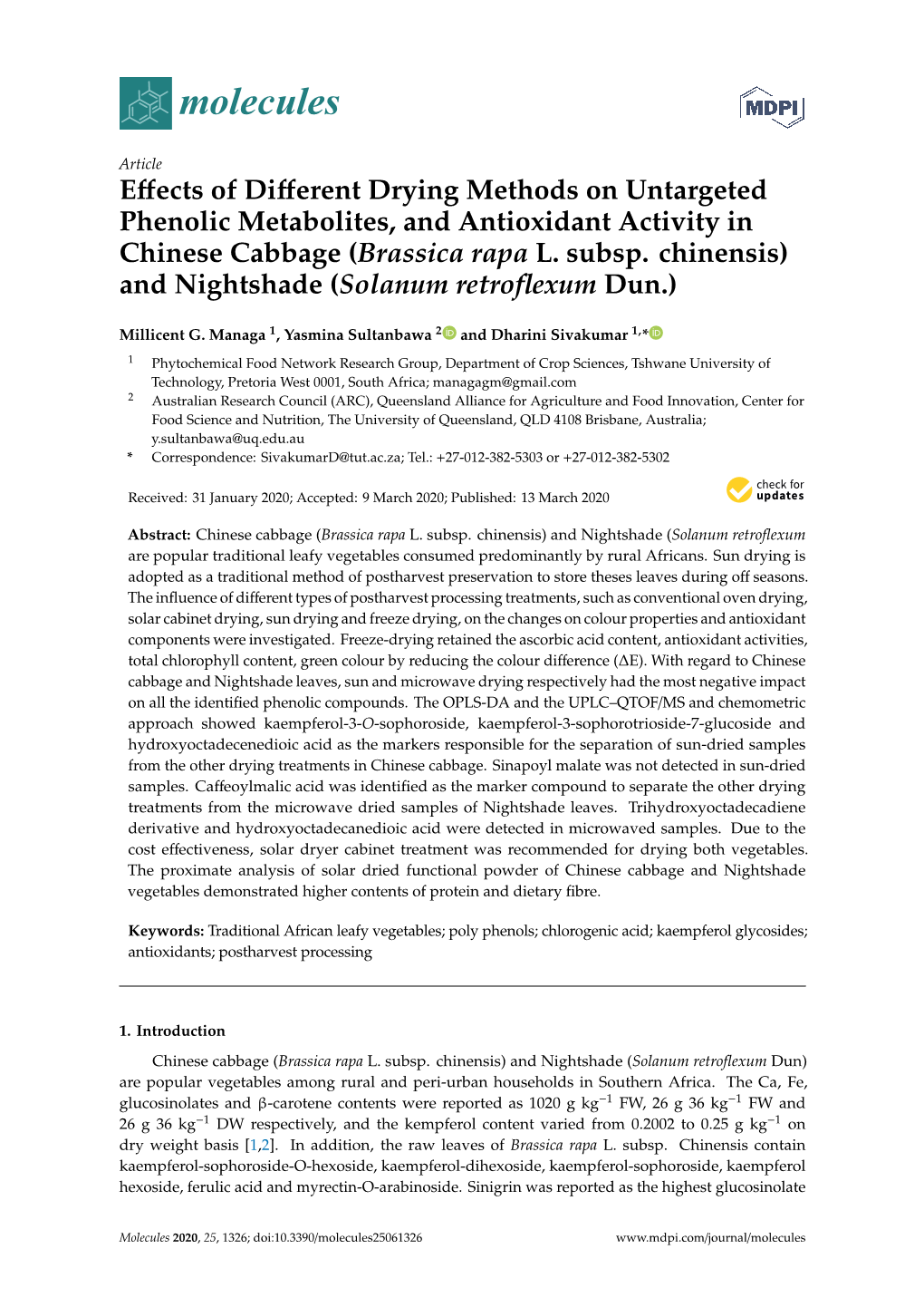 Effects of Different Drying Methods on Untargeted Phenolic Metabolites