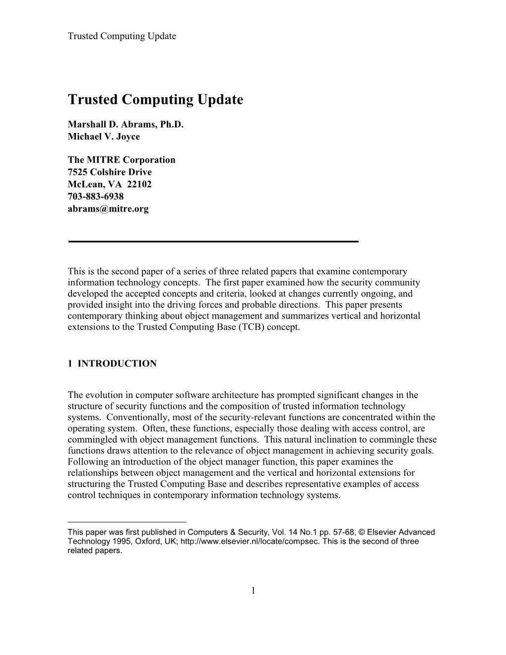 Trusted Computing Update