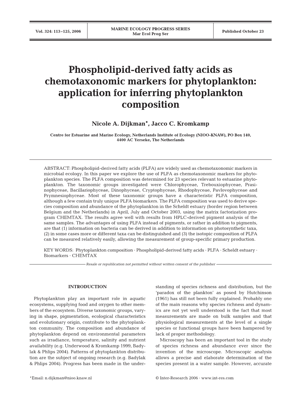 Phospholipid-Derived Fatty Acids As Chemotaxonomic Markers for Phytoplankton: Application for Inferring Phytoplankton Composition