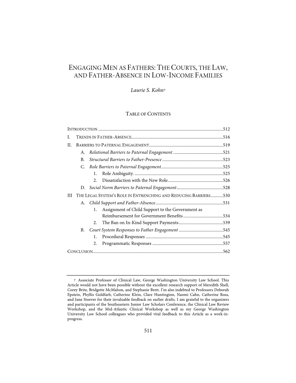 Engaging Men As Fathers: the Courts, the Law, and Father-Absence in Low-Income Families